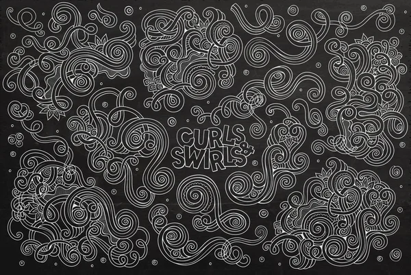 Chalkboard Vector hand drawn Doodle cartoon set of curls and swirls — Stock Vector