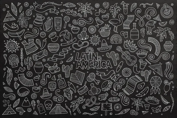 Chalkboard vector hand drawn Doodle Latin American objects — 스톡 벡터