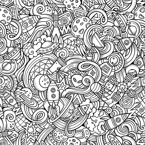 Cartoon handgetekende doodles op de onderwerp van ruimte patroon — Stockvector