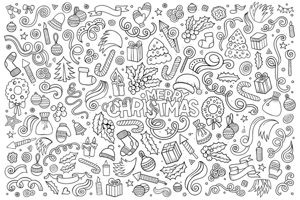 Pizarra vector dibujado a mano Doodle conjunto de dibujos animados de objetos de Navidad — Vector de stock