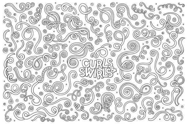 Vector hand getrokken Doodle cartoon set krullen en swirls — Stockvector