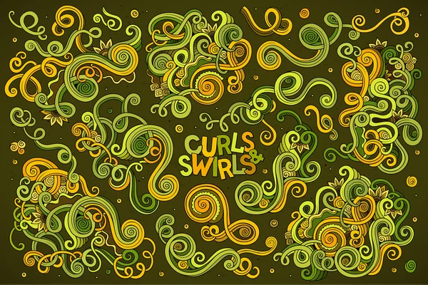 Vector hand drawn Doodle cartoon set of curls and swirls — Stock Vector