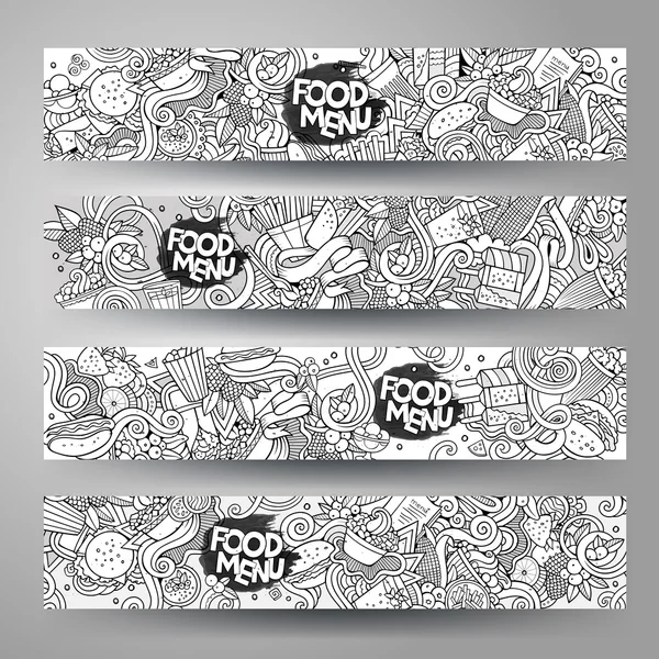 Vector hand drawn doodles food banners design templates — Stock Vector