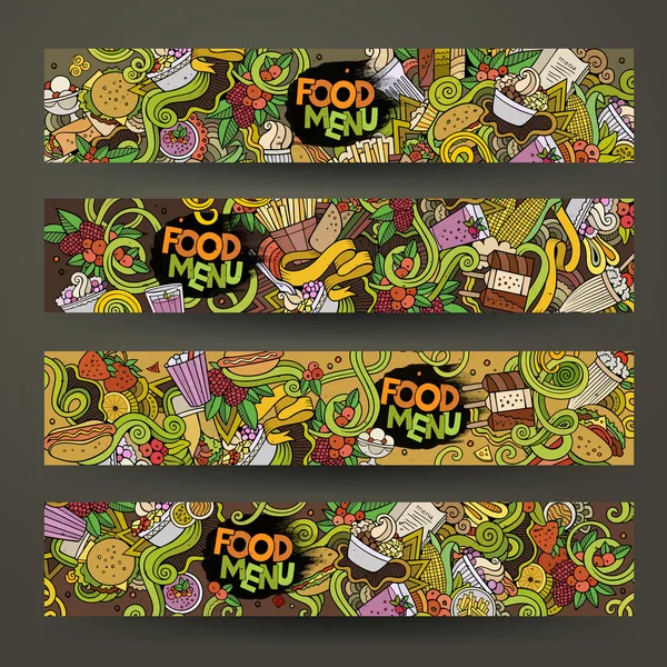 Vector handgetekende doodles voedsel banners ontwerp sjablonen — Stockvector