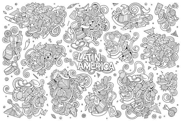 Sketchy vector dibujado a mano Doodle objetos latinoamericanos — Vector de stock