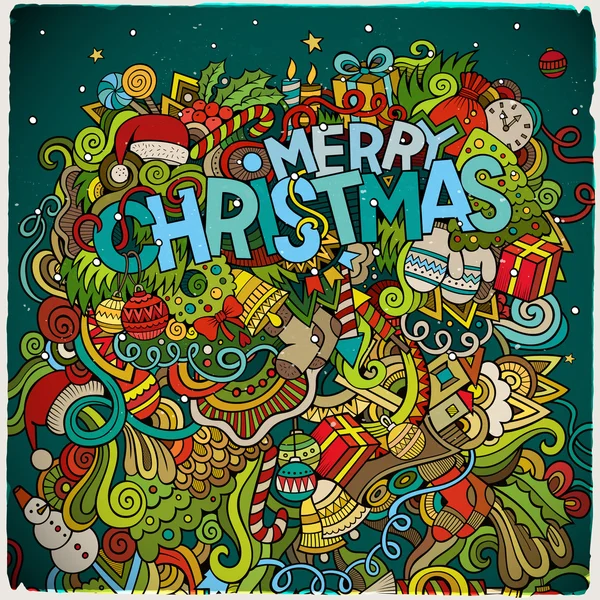 Buon Natale mano lettering e doodles elementi di sfondo . — Vettoriale Stock