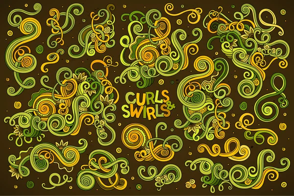 Vector hand drawn Doodle cartoon set of curls and swirls — Stock Vector