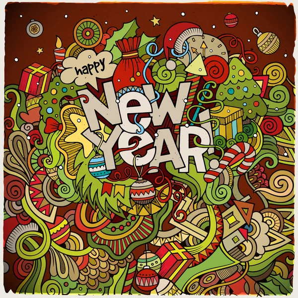 Yeni yıl el yazı ve karalamalar öğeleri arka plan — Stok Vektör