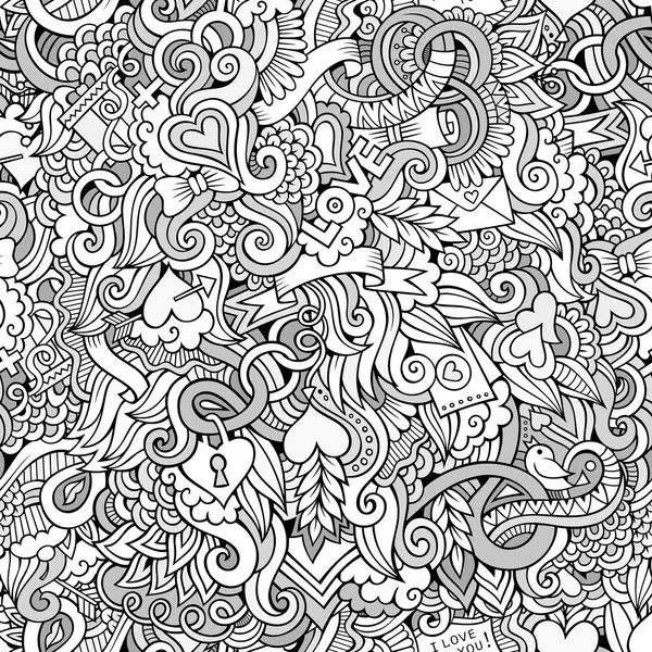 Doodles amore vettore schizzinoso modello senza soluzione di continuità — Vettoriale Stock