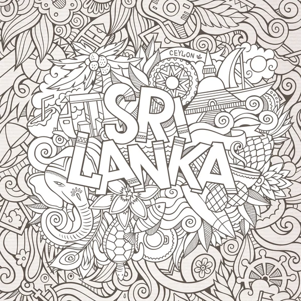 Sri Lanka país mão lettering e doodles elementos — Vetor de Stock