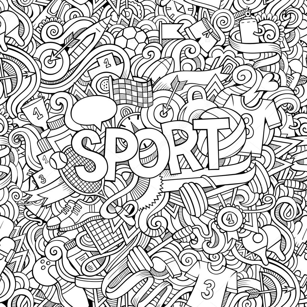 Sport hand lettering and doodles elements background. Vector illustration
