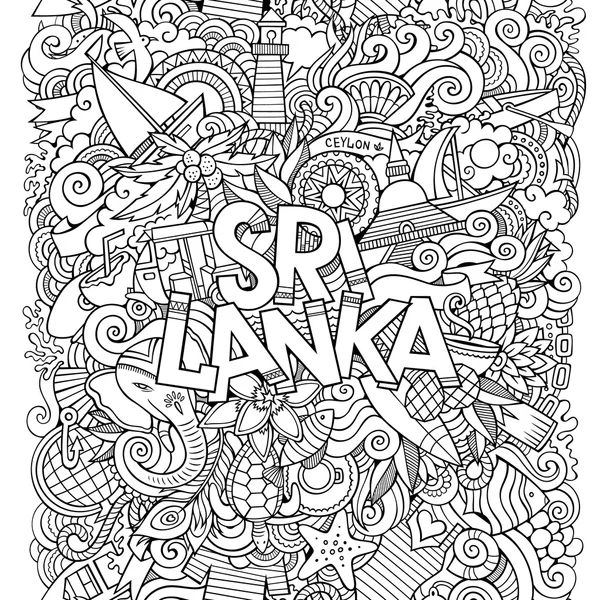 Sri Lanka country hand lettering and doodles elements — Stock Vector