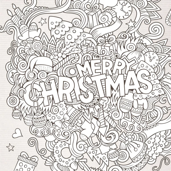Buon Natale mano lettering e doodles elementi di sfondo . — Vettoriale Stock