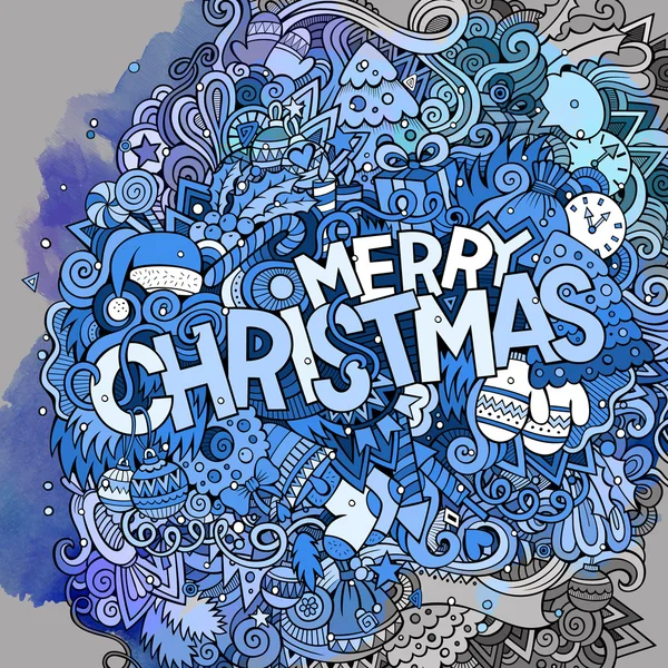 Frohe Weihnachten Hand Schriftzug und Doodles Elemente Aquarell — Stockvektor