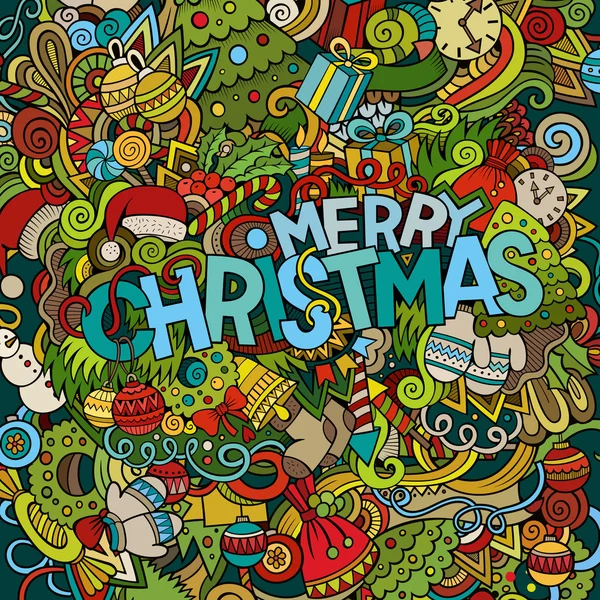 Buon Natale mano lettering e doodles elementi di sfondo . — Vettoriale Stock