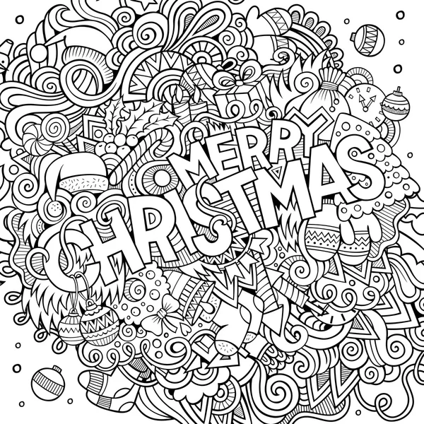 Feliz Navidad mano letras y garabatos elementos de fondo . — Archivo Imágenes Vectoriales