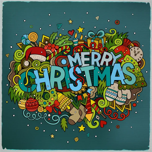 Merry Christmas hand lettering and doodles elements background. — Stock Vector