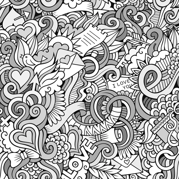 Doodles Love vector patrón inconsútil sin costuras — Archivo Imágenes Vectoriales