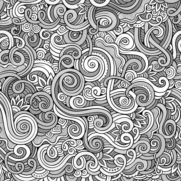 Decorativo dibujado a mano doodle naturaleza rizo ornamental patrón sin costura — Vector de stock