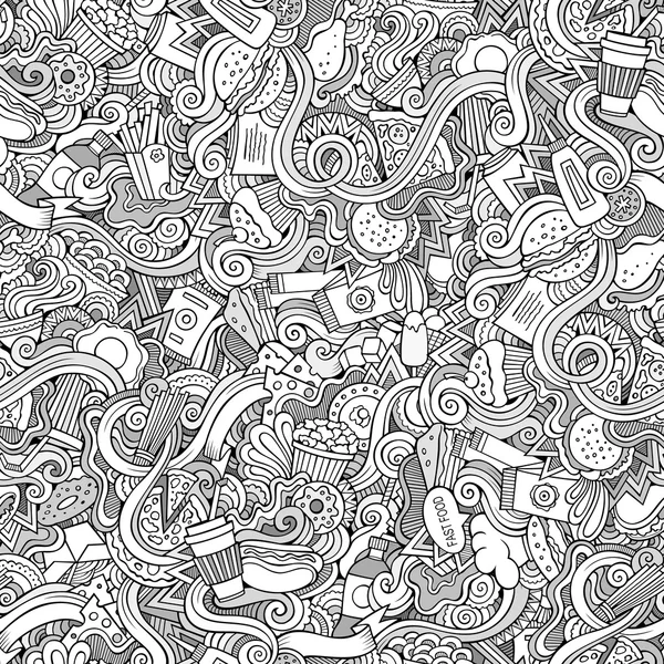 Doodles sem costura abstrato padrão de fast food — Vetor de Stock