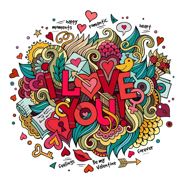 Cartoon vettore disegnato a mano doodle I Love You illustrazione — Vettoriale Stock