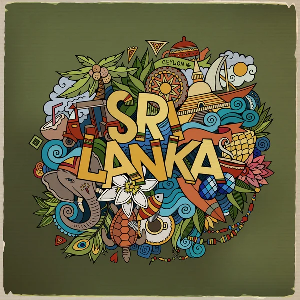 Sri Lanka hand lettering and doodles elements — ストックベクタ