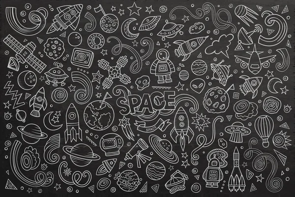 Chalkboard vector hand drawn doodles cartoon set of Space object — Stockvector