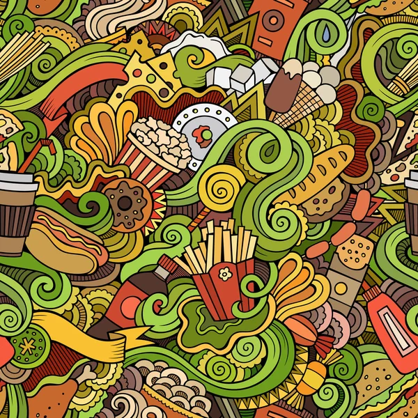 无缝隙涂鸦抽象快餐模式 — 图库矢量图片