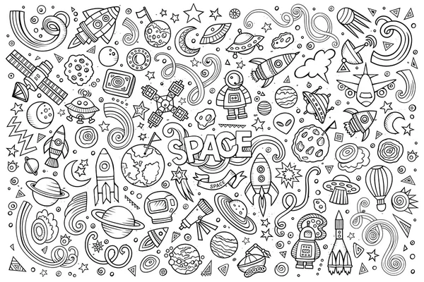 Sketchy vector hand drawn doodles cartoon set of Space objects — Stockový vektor
