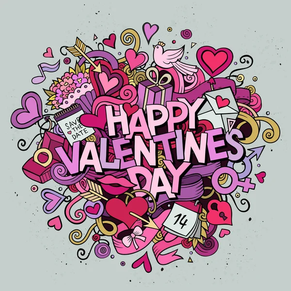 Cartoon vector hand drawn Doodle Happy Valentines Day — Stock Vector