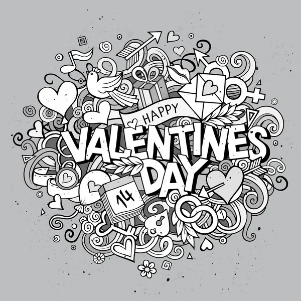 Cartoon vector hand drawn Doodle Happy Valentines Day — Stock Vector