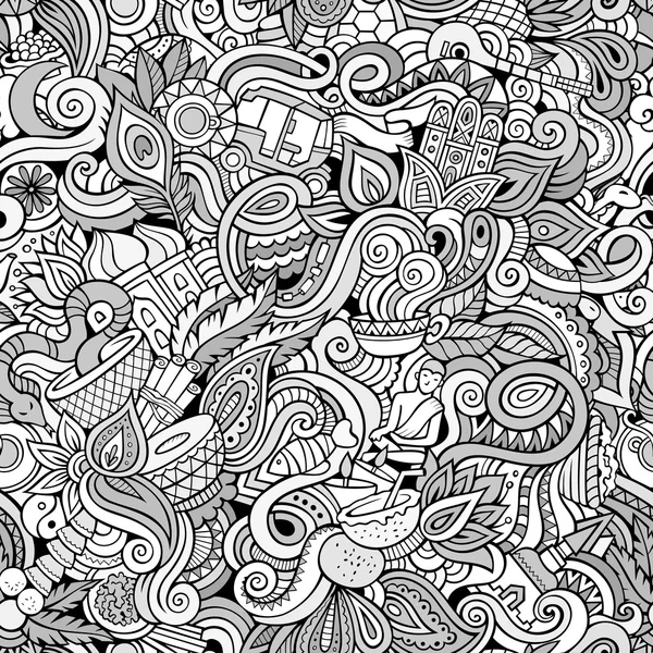 Cartoon handritade doodles om indisk stil tema seamless mönster — Stock vektor