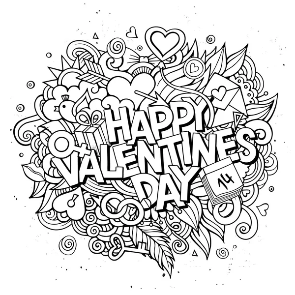 Dessin animé vecteur dessiné à la main Doodle Happy Valentines Day — Image vectorielle