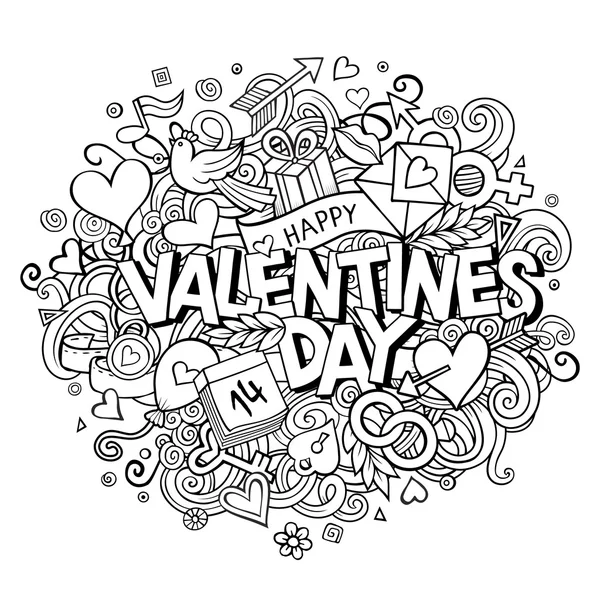 Cartoon vector hand getrokken Doodle Happy Valentines Day — Stockvector