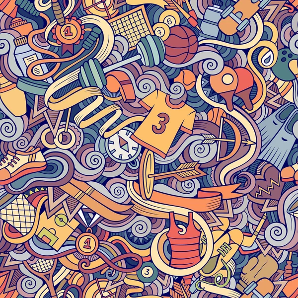 Cartoon hand-drawn doodles sports seamless pattern — 图库矢量图片