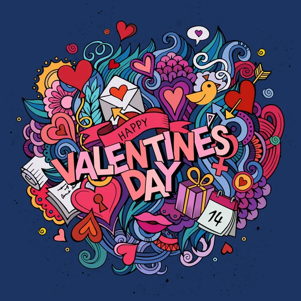 Cartoon vector hand drawn Doodle Happy Valentines Day — Stock Vector