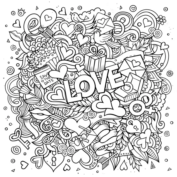 Desenhos animados mão vetor desenhado Doodle ilustração do amor — Vetor de Stock