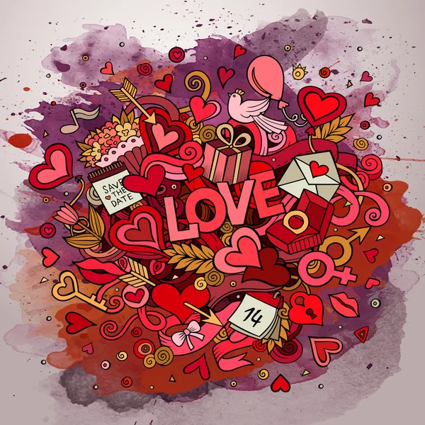 Tecknad vektor handritad Doodle Love illustration — Stock vektor