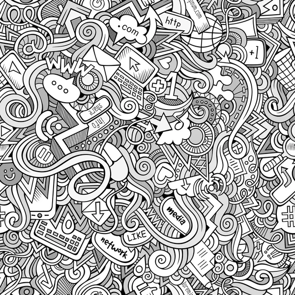 Desenhos animados desenhados à mão doodles Internet social sem costura padrão — Vetor de Stock