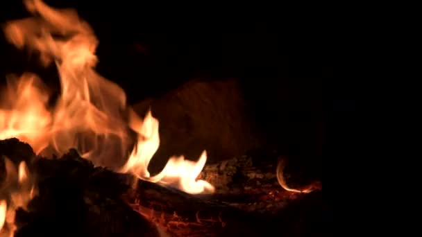 Tábor tűz lassú teherszállítás jobb közeli — Stock videók