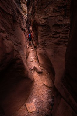 Girl Backpacker exploring Little Wild Horse Canyon Utah clipart