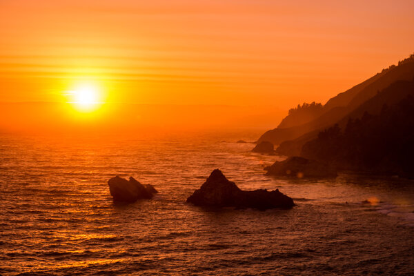 Sunset Landscape California Big Sur