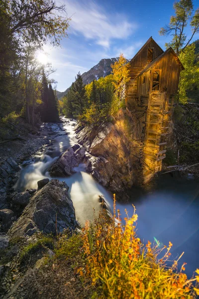 Crystal Mill Colorado Moon rise light painting  Vertical — Stock Photo, Image