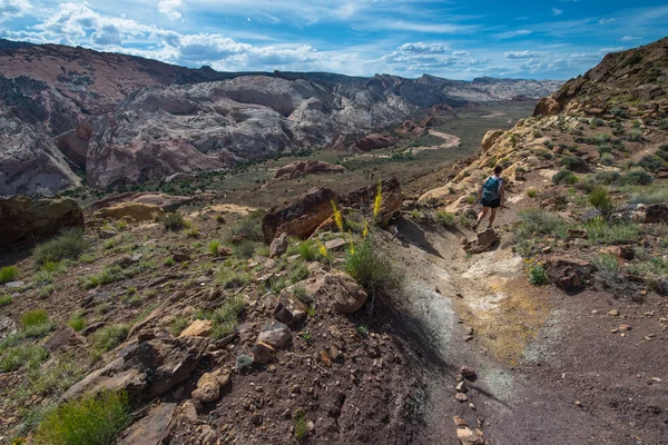 Girl Hiker in a Brimhall Natural Bridge Trail Capitol Reef Nati — Stock Photo, Image