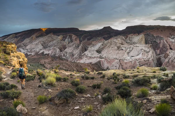 Girl Hiker in a Brimhall Natural Bridge Trail Capitol Reef Nati — Stock Photo, Image