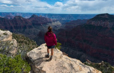 Uzun yürüyüşe çıkan kimse kız parlak Angel Point Büyük Kanyon Kuzey jant