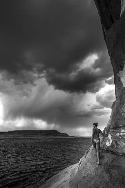 Storm over Lake Powell black and white — Stock Photo, Image