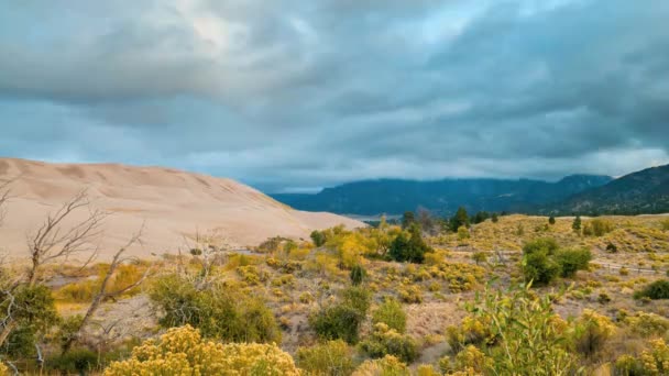 Thick Clouds over the Sangre de Cristo Mountains Great Sand Dunes Colorado Timelapse 4k — Stock Video