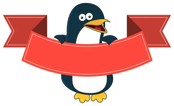 Mosolyogva pingvin rajzfilm üres banner-szöveges. — Stock Vector