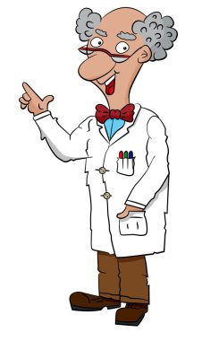 Smiling professor wearing white lab coat.